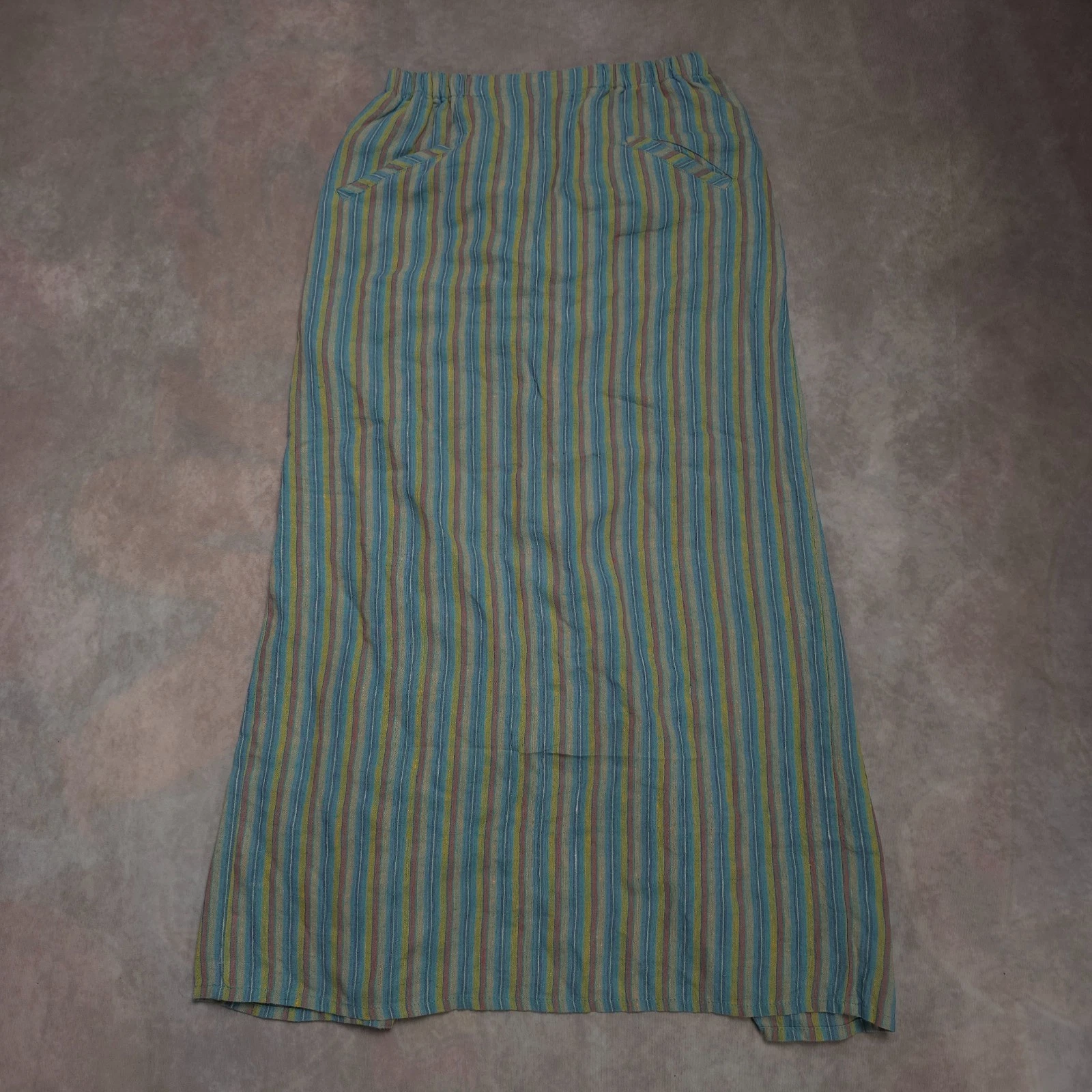 FLAX Skirt Womens Small Petite Slit Front Maxi Linen Boho Cottagecore Fairycore