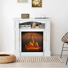 Electric 32" 1400W Fireplace Mantel TV Stand Space Heater W/ Shelf White