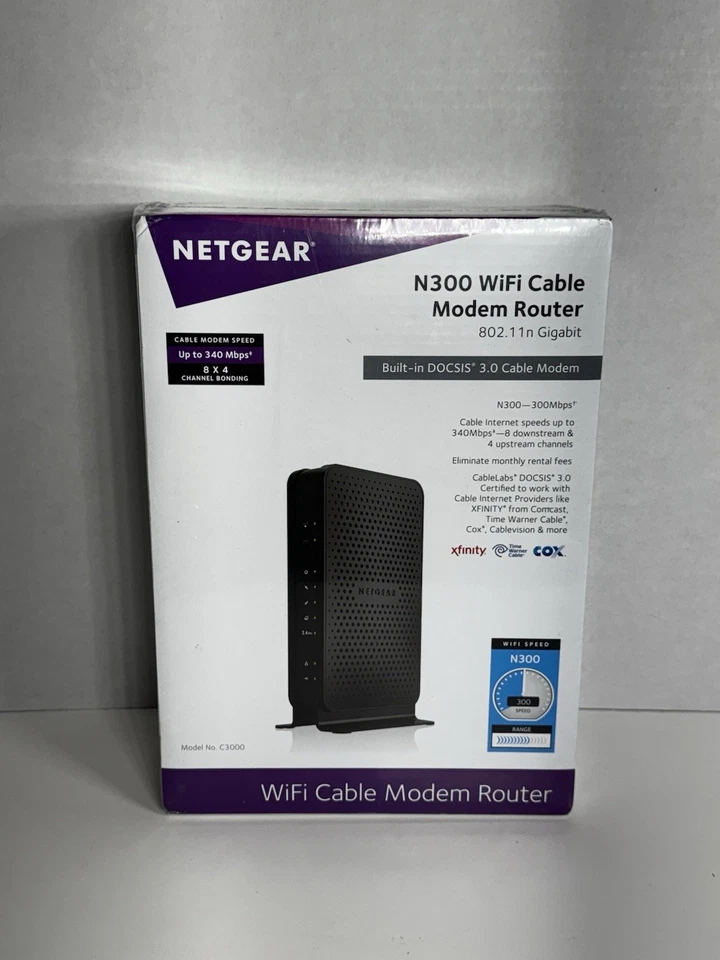 NETGEAR N300 WiFi Cable Modem Router New C3000100NAS) Model C3000 NEW Sealed - Image 2 of 4