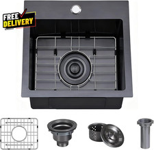 Drop in Black Bar Sink 15X 15 Inch Small Kitchen Sink Stainless Steel Handm....