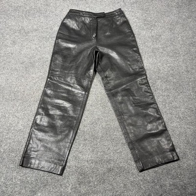 Amanda Smith Petite Pants Womens 4P Black Leather Straight Leg Lined Dress