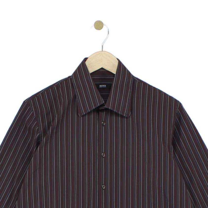 Vintage Hugo Boss Striped Shirt Mens Size 16 Brown Long Sleeve Formal thumbnail 5
