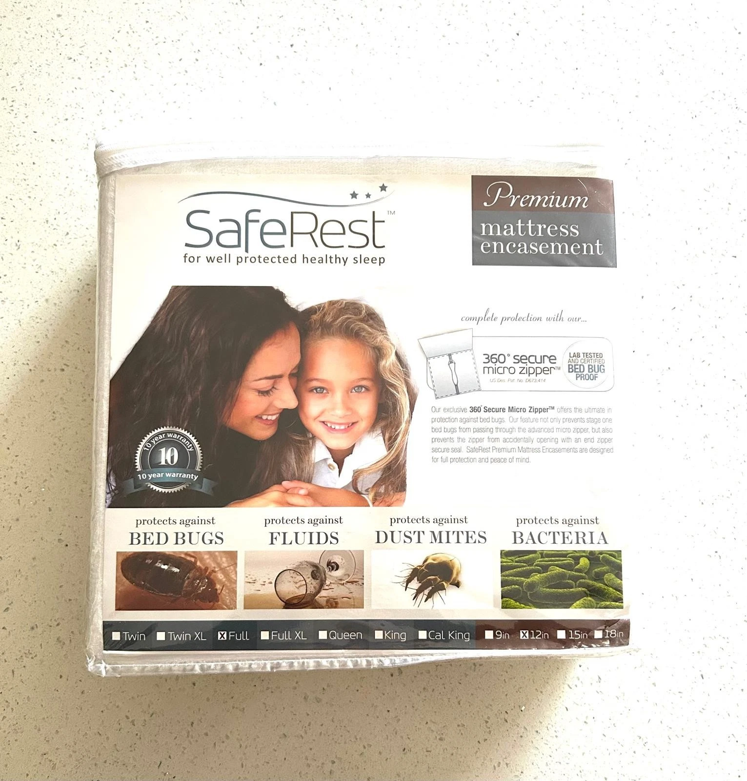SafeRest Premium FULL Mattress Protector 12" Waterproof Vinyl-Free Hypoallergeni