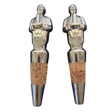 Lenox Oscar Inspired Figurine Bottle Stopper Set of 2- Silver Tone- Cork Heavy