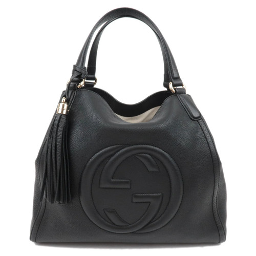 GUCCI Soho Interlocking G Leather Shoulder Bag Black 282309 Authentic