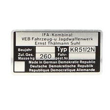 Typenschild Blanko für Simson KR51/2N | Originalgetreues Ersatzteil