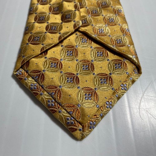 IKE BEHAR Gold Geo Lt Blue Medallion Tie Woven Silk Hand Tailored USA made - Picture 10 of 13