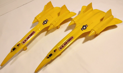 Vintage Pair Toy U.S. Air Force Jets 1970's Yellow Plastic 12" w/Pilots Decals