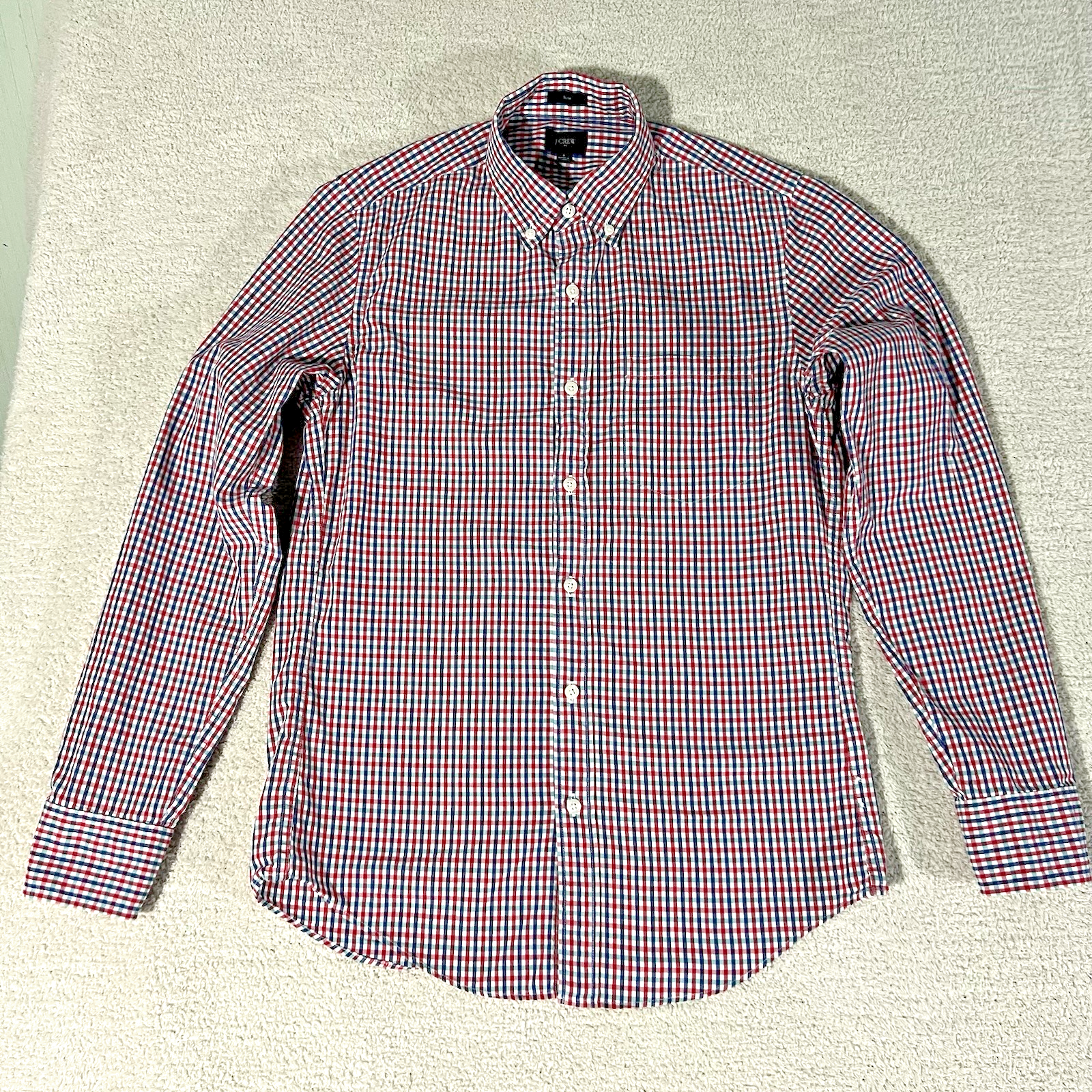 J. Crew Men's Blue Gingham Check Slim Fit Button Up Shirt Size Small