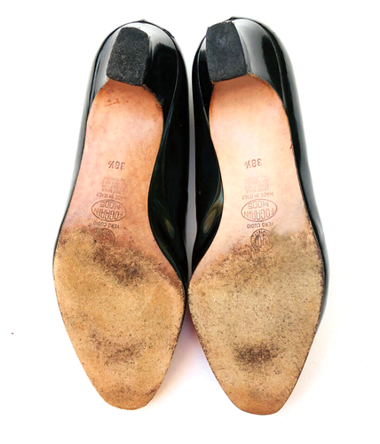 F Mirabelle Venezia Italian Designer VTG 80s Black Patent Court Heels 38.5 /8M - Picture 5 of 6