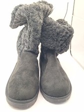 Muk Luks Boot Slippers Women's Size 8 Wide Fur Lined Black Indoor/ Outdoor