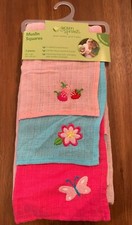 GREEN SPROUTS MUSLIN SQUARES 26 X 26 3 PIECES STRAWBERRY FLOWER BUTTERFLY NWT