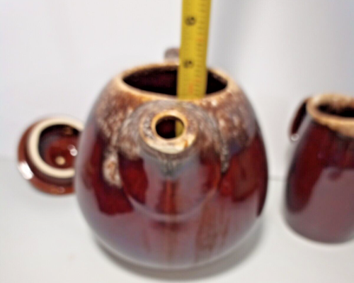 Vintage Hull USA Brown Drip Glazed Teapot W/Cream Pitcher - Picture 9 of 12