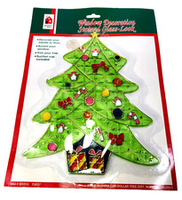 Christmas Tree Window PLASTIC "Stained Glass LOOK" Vintage Vibe Holiday Decor