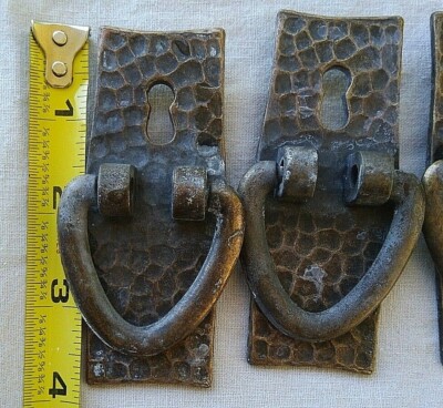 9 Lot Antique Hammered Brass Mission Bail bail Post Pull with Keyhole Vtg 4''A22