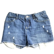 GIRLS DENIM SHORTS SIZE 10 ADJUSTABLE WAIST CHILDRENS PLACE DISTRESSED Lace