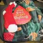 Plush Christmas Throw Dachshund  Woof Dog Plaid Green w/ Holiday Socks NWT