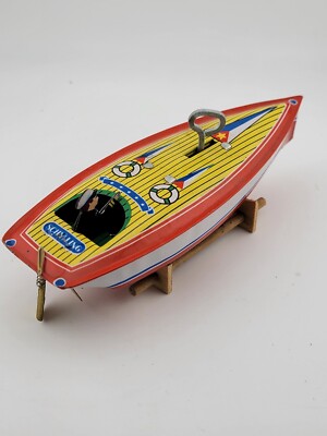 Vintage 1996 Schylling Tin SpeedBoat Zephyr Wind Up Toy LIMITED