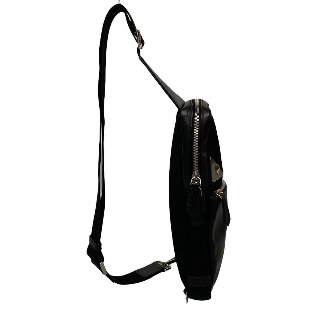Auth FENDI Bugs Eye 7VZ033 Black Silver Nylon Leather Auth FENDI Bugs Eye 7VZ033 Black Silver Nylon Leather