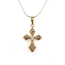 24K Yellow Gold Plated 3 Ct Created Diamond Cross Necklace – 18 in