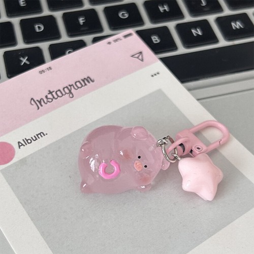 Luminous Jelly Pig Resin Keychain Pentagram Keyring For Girls Backpack PendaJO - Picture 10 of 10