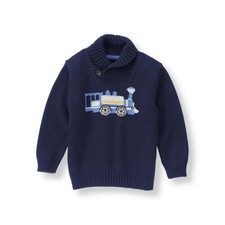 Janie and Jack Boys' Heavy Cotton Navy Train Sweater Size 4 Adorable 