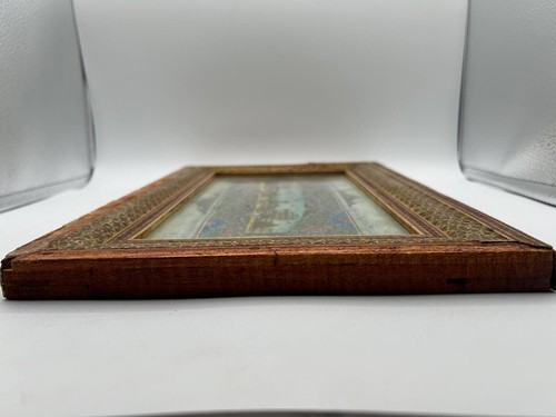 Vintage Persian Camel Bone Painting Horses Khatam Marquetry Mosaic Frame RV10 - Picture 11 of 14