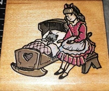 Girl cat in cradle, comotion, B36,rubber, wood,ask, free usa ship offer 