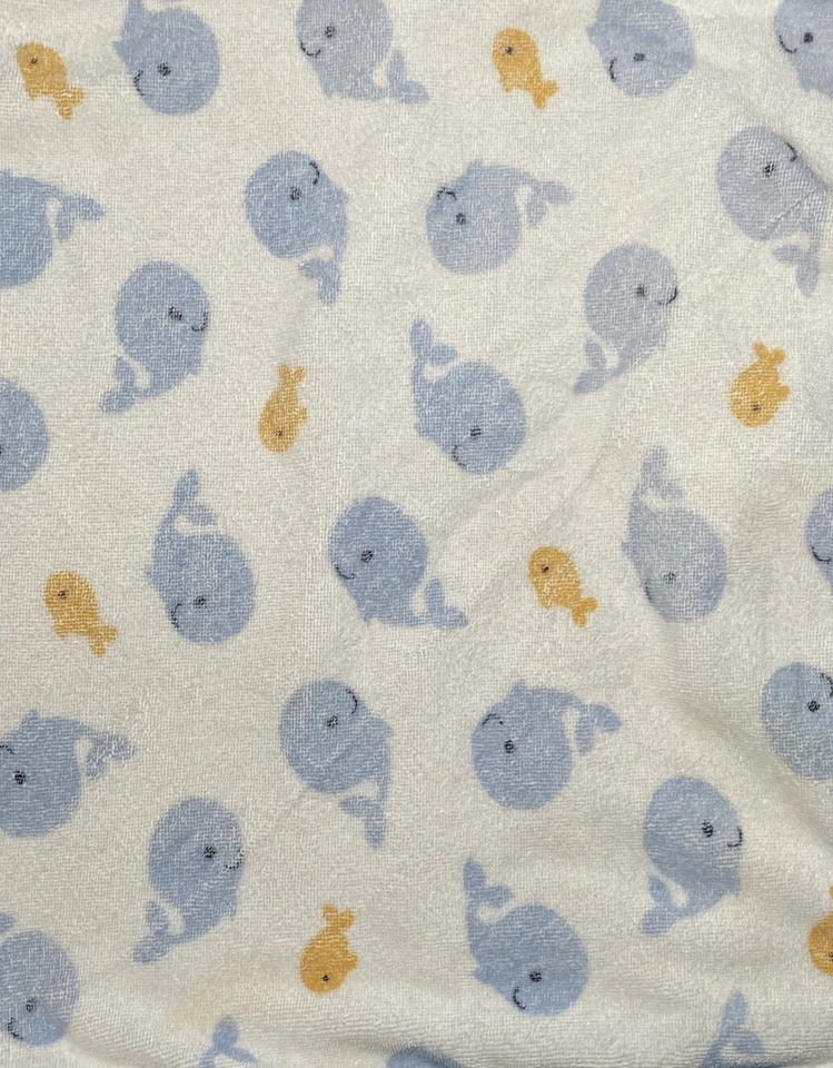 Manta Bebé Ballenas Azules Peces Dorado Blanco Terry Tela Toalla Recepción Borde Rayas Foto 4 de 4