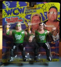 Rare WCW Autographed Nasty Boys 1994 OSFTM GREEN SHIRT Figures - Sags and Knobs