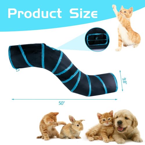 Cat Tunnel S-2-Way Cat Tunnels for Indoor Cats Collapsible Cat Play Tunnel In... - Picture 2 of 7