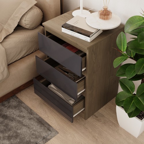 Gloss 3 Drawer Skagen High Wooden Bedroom Chest Cabinet No Handle Drawer Storage - Picture 42 of 42