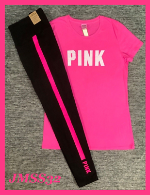 Victoria's Secret Pink SS Tee Shirt + Leggings Set Neon Atomic