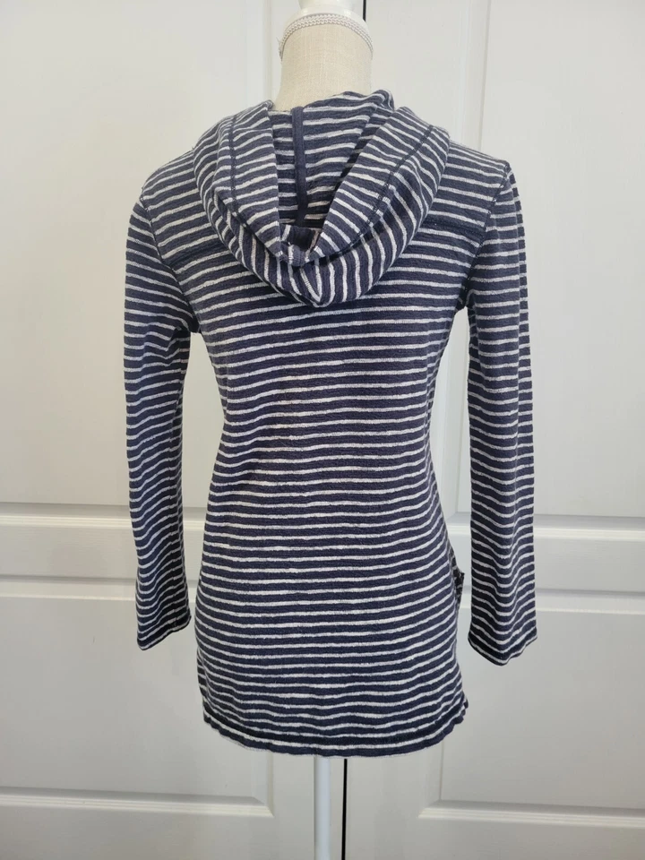 Camisa con Capucha Max Edition Azul Rayas Talla S Algodón Puro Terry Corbata Frontal Top Usada en Excelente Condición Foto 4 de 4