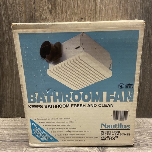 Nautilus N688 Bathroom Fan Vintage 50 CFM 2.0 Sones 3” Duct Connector 120V NOS