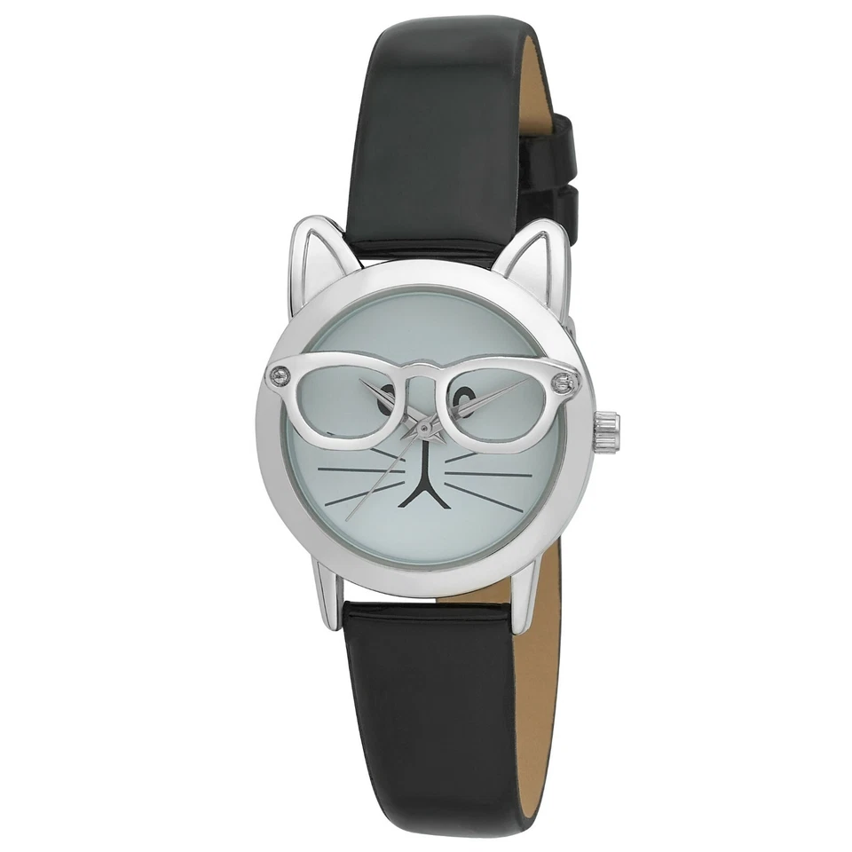 Vernier New Women's 'Cat in Glasses and Bowtie' Leather Watch With Gift Box - Image 3 of 4