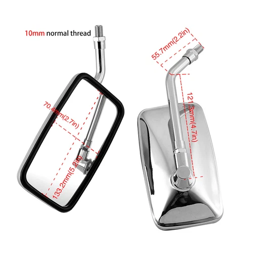 Chrome Motorcycle Rectangular Rearview Mirrors For Honda Suzuki Kawasaki 10mm - Picture 5 of 8