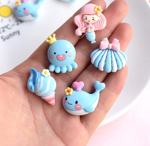 20 Pieces Mixed Blue Resin Mermaid Dolphin Flatback Buttons For Crafts DIY Decor - Picture 3 of 11