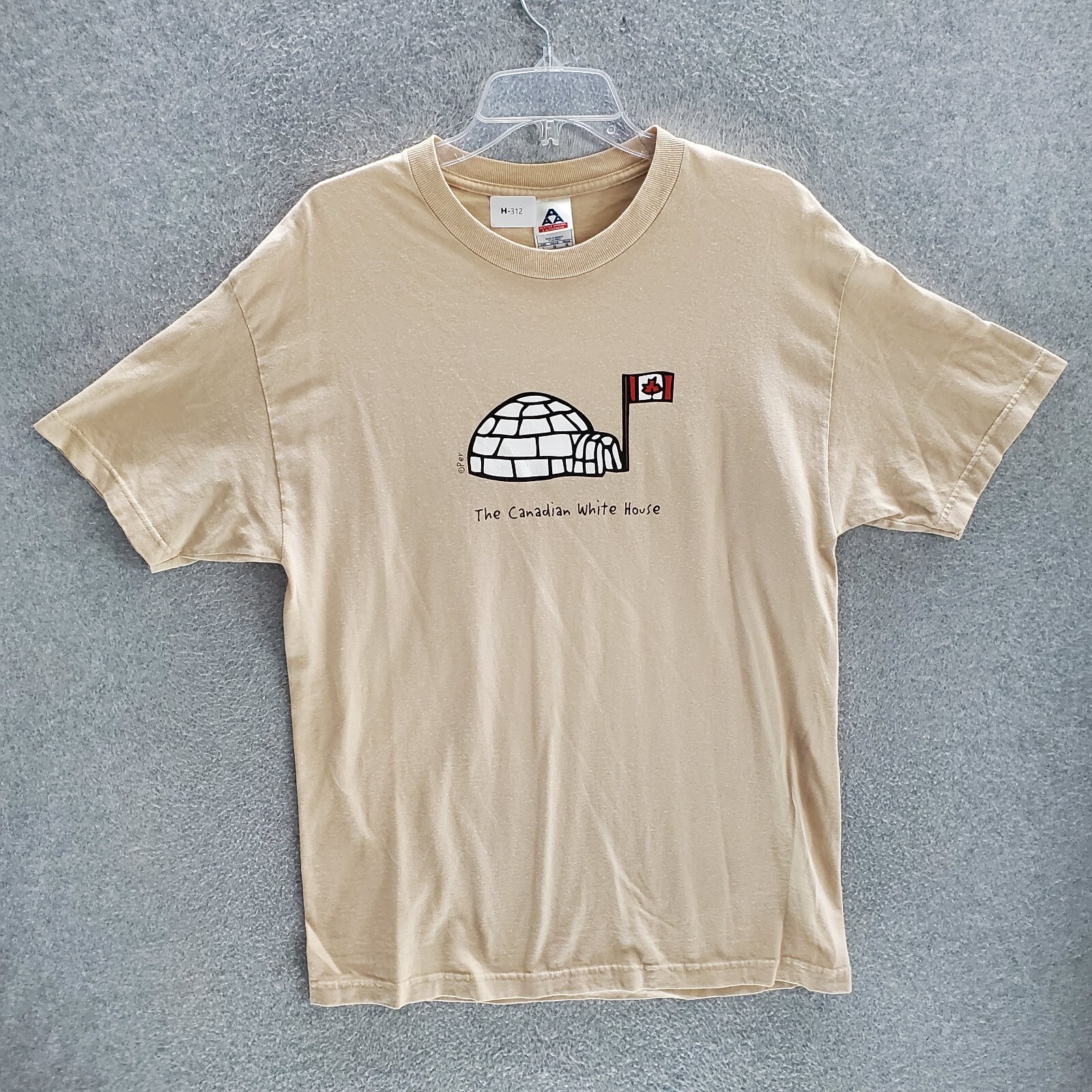 Vintage Canada Men T-Shirt Large Beige Y2K Canadian White House  