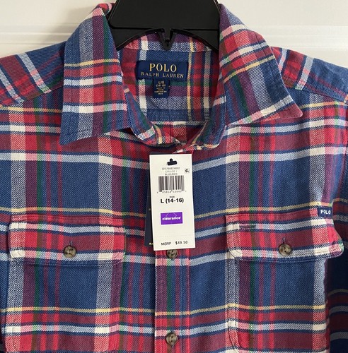 NWT POLO RALPH LAUREN BOYS LARGE 14-16 PLAID COTTON TWILL WORK SHIRT MSRP $49.50 - Picture 6 of 11