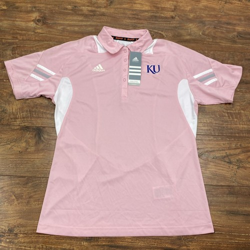 Adidas Scorch Kansas Jayhawks Womens M Climacool Polo Pink White Snap NWT - Picture 4 of 7
