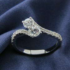 1.20Ct Round Cut VVS1/D Diamond Two Stone Engagement Ring 14K White Gold Finish