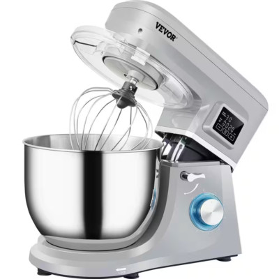 660W Stand Mixer 6 Speeds LCD Timing 7.4Qt Stainless Steel Bowl, Gray, NEW