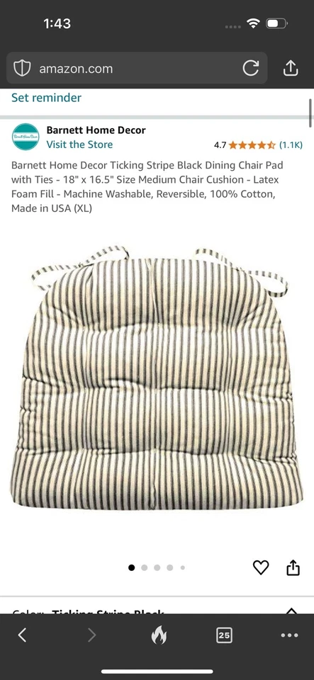 Pacote com 6 listras-taque preto-barnett decoração para casa-cadeira de jantar almofada-lavagem à máquina - Imagem 3 de 4