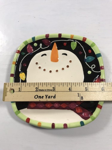 Snowman GIBSON 6" Square Dessert Tea Salad Plates Christmas Cookies Holiday - Picture 3 of 6