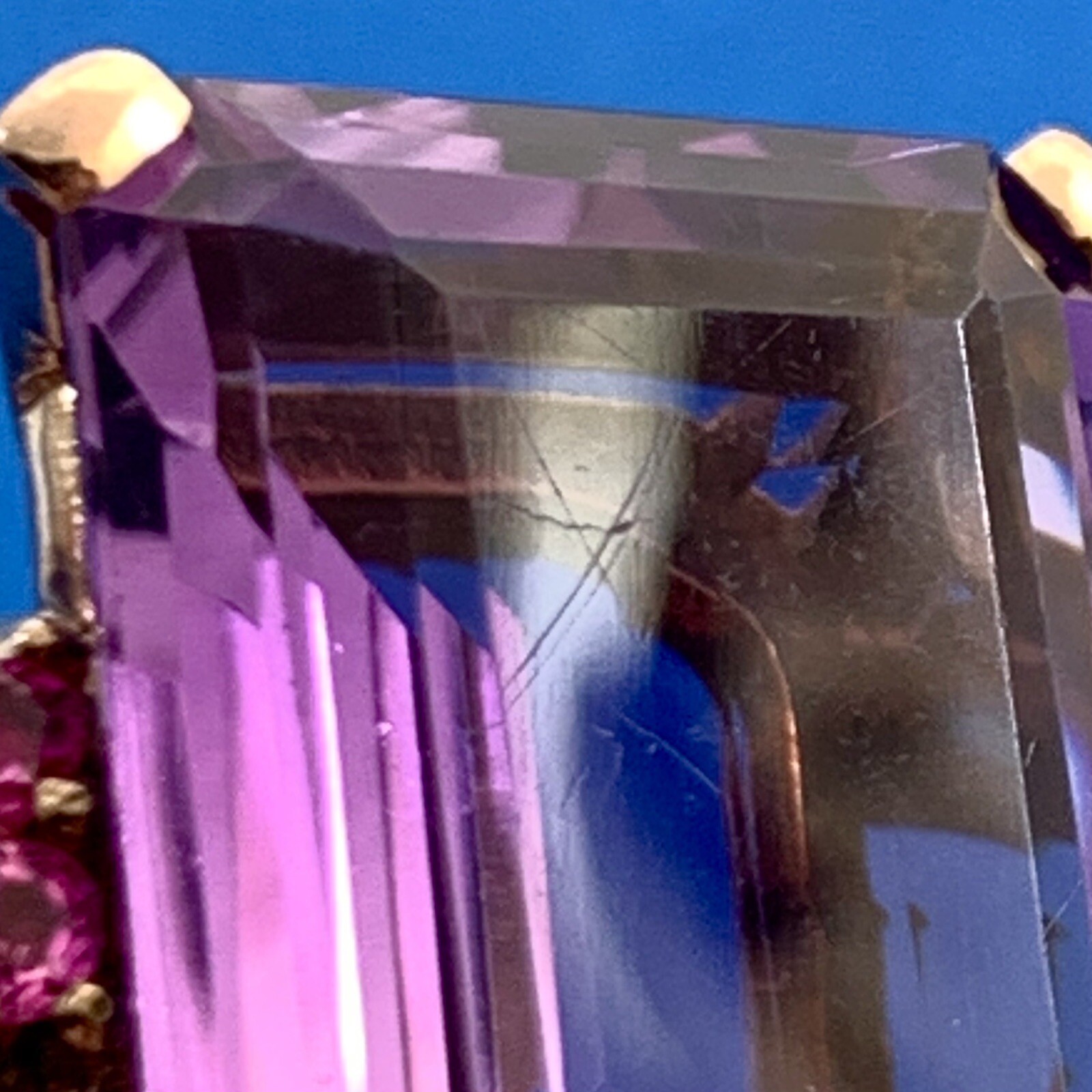 Estate Emerald Cut Amethyst Ruby Accents 14K Rose… - image 11