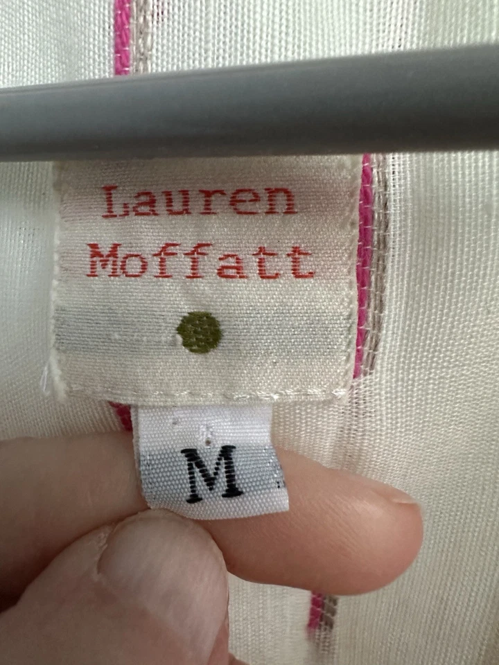 Топ Lauren Moffatt из льняной и хлопковой смеси с V-образным вырезом розовый и кремовый с рукавами-крылышками размер M - Изображение 2 из 4