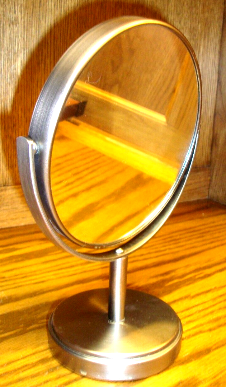 DualSided Makeup Vanity Round Mirror On Stand SilverTone Magnified