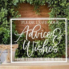 Acrylic Sign 8"x10" Clear White Text Wedding Decor Advice and Wishes