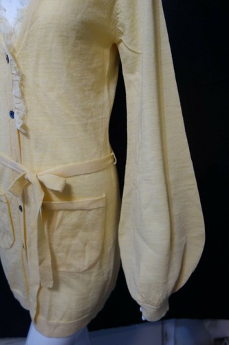 MON PETIT OISEAU WOOL CARDIGAN YELLOW SWEATER SIZE S NWT - Picture 2 of 3